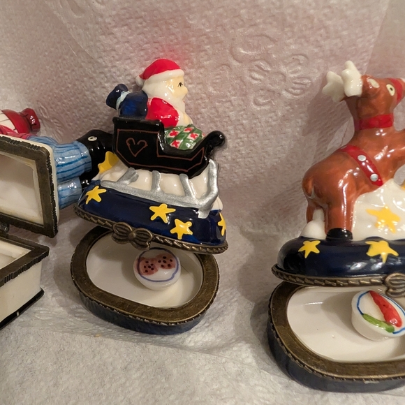 3 Christmas Hinged Trinket Boxes. Santa, Sledding, Rudolph Reindeer - Picture 7 of 10